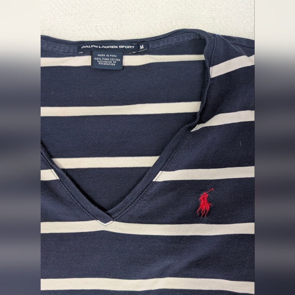 RALPH LAUREN SPORT Women's v-neck, blue stripes, medium